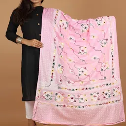 RajeRaj Women Pink Cotton Embroidered Bandhani Dupatta with Thread Work-picture-12