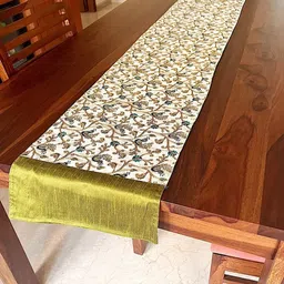 PILOVILO Cream-Coloured & Green Embroidered Peacock Garden TableRunner-21
