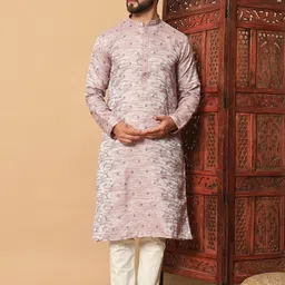 Men's Lilac Pink Textured Kurta with Scattered Embroidery-picture-31
