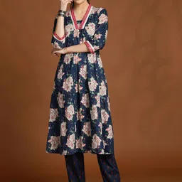 Anouk Women Floral Printed Panelled Pure Cotton Kurta with Trousers-picture-28