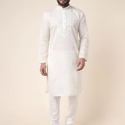 W & G Men Embroidered Regular Pure Silk Kurta with Churidar Kurta Sets-picture-8