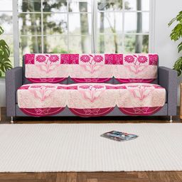 Myntra Elegant Homes Pink & White Printed Cotton Sofa Cover-image-44