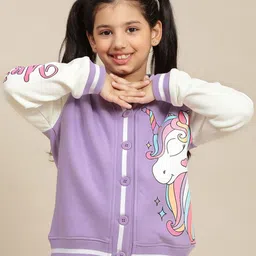 Kids Ville Girls Unicorn Printed Front Open Cardigan-7