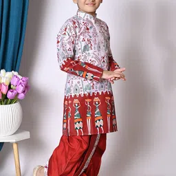 NFC CREATION Boys Ethnic Motifs Printed Regular Dupion Silk Kurta with Dhoti Pants image 3