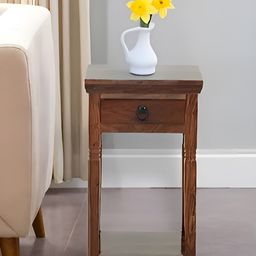 Royaloak Brown Wooden Square Megan Telephone Bedside Table-26