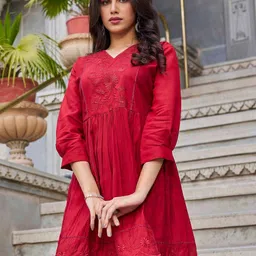 Flossy Floral Embroidered A-Line Dress-picture-6