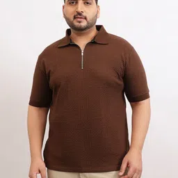 UNSTD Men Plus Size Zipper Textured Polo T-Shirt-image-50