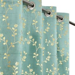 Galaxy Home Decor Blue Set of 2 Floral Room Darkening Door Curtain-image-53