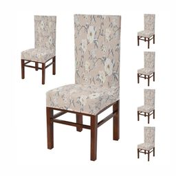 Yellow Weaves Beige & White 6 Pieces Printed Stretchable Chair Covers-image-70