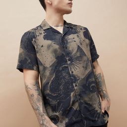 Forca by Lifestyle Men Abstract Printed Cuban Collar Regular Fit Cotton Casual Shirt-image-89