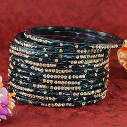 LAVAZZA Set Of 12 Zircon Diamond & Beads Work Glass Bangles-image-89