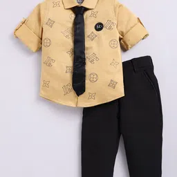 LITTLE COLLARS Boys Printed Shirt Collar Long Sleeves Shirt With Trouser With Tie-image-4