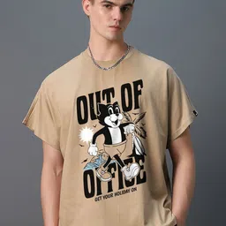 Bewakoof Men Ginger Root Graphic Printed Round Neck Cotton Oversized T-shirt-picture-34