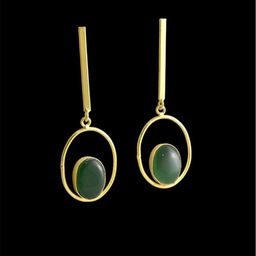 TISHUL JEWELS Gold-Plated Crystals Studded Oval Shaped Drop Earrings-image-76