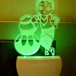 SOMIL Green & Blue Acrylic Little Krishna Printed Glass With LED Night Lamp-image-91