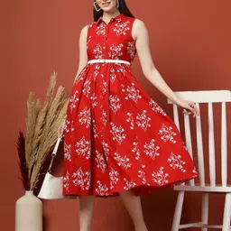 routes by all about you all about you Women's Floral Print Fit & Flare Cotton Midi Dress-picture-1