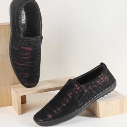 Metro Men Striped Leather Slip-On Sneakers-image-22