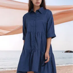 all about you Women Denim Tiered Above Knee Shirt Dress-picture-23