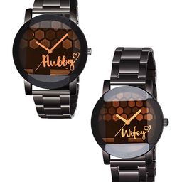 Gopal Shopcart Unisex Set of 2 Bracelet Style Analogue Watch Metal Hubby Wifey-image-89