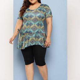 BAESD Abstract Printed Plus Size Round Neck Swim Suit With Goggle-5