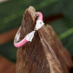 DIAVO 925 Sterling Silver Rhodium-Plated Artificial-Stones Studded Avani Finger Ring-image-34