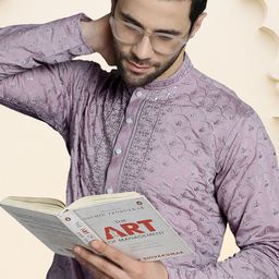 Jompers Men Floral Embroidered Sequinned Kurta-picture-2