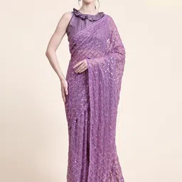 CaniBani Mauve Pure Georgette Sarees-image-16