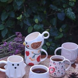 WEAVING HOMES Bloom & Grow White & Red 6 Pieces Paisley Printed Ceramic Glossy Mugs 280ml-16