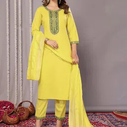 Royal Export Floral Yoke Design Thread Work Straight Kurta with Trousers & Dupatta-48