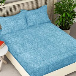 Myntra Elegant Homes Blue & Off White Printed Woollen 300 TC King Bedsheet Set 2.5 x 2.25m-image-59