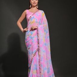 Thishma Tie and Dye Mirror Work Pure Georgette Saree-image-23