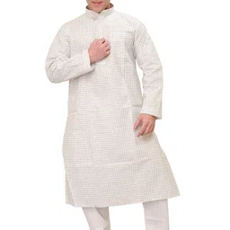 Exotic India Men White Kurta Pajama with Checks-picture-34