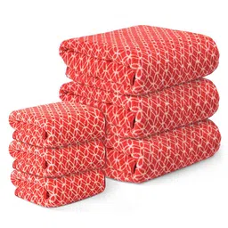 Kuber Industries Red & White 6 Pieces Geometric Printed Microfiber 270 GSM Towel Set-86