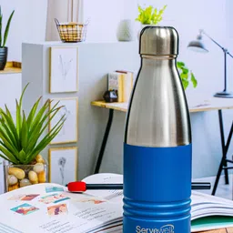 Servewell Steel & Blue Stainless Steel Printed Double Wall Vacuum Water Bottle - 500 ml-28