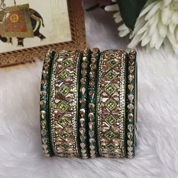 TAJ BRIDAL STORE Set Of 6 Kundan-Rhinestones Studded Bangles-19