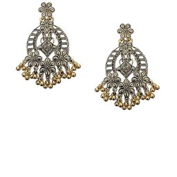 FURE Silver-Plated Kundan Contemporary Drop Earrings-19