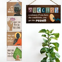 Chaka Chaundh 2Pcs Brown & Green Printed Wooden Sign Palques Wall Hangings-26