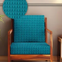Cortina Teal Blue 2 Pieces Self Design Textured Stretchable Sofa Cover With Arms-2