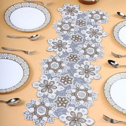 YWULY White & Brown Beads Embroidered Table Runner-image-85