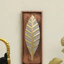 vedas Mystic Indiana Brown & Gold-Toned Textured Metal Zoe Leaf Wall Decor-5