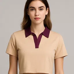 Adyavastram Women Solid Polo Collar Cotton T-shirt-picture-3