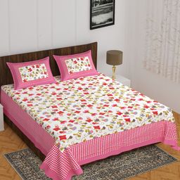Aura Pink And White Printed Pure Cotton 144 TC Queen Bedsheet Set 2.10 m X 2.30 m-image-44