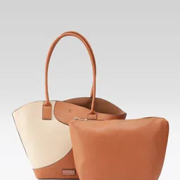 Van Heusen Colourblocked Shopper Tote Bag with Pouch-55