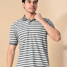 GLITO Men Striped Polo Collar Pockets T-shirt-image-26