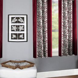 BELLA TRUE Maroon & white 4 Pieces Floral Printed Ripple Fold Window Curtains-image-87