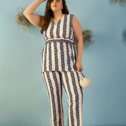 KIBO CURVE Plus Size Floral Printed V Neck Top With Trousers-picture-4