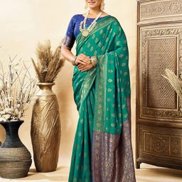 HERE&NOW Woven Design Zari Silk Blend Banarasi Saree-picture-9