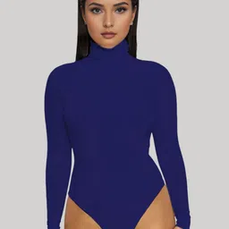 StyleCast Womens Navy Blue High Neck Full Sleeves Bodysuit-image-94