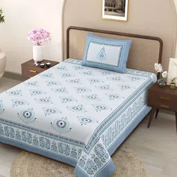 Jinaya's Multicoloured & Multicoloured Floral 300 TC Single Bedsheet with 1 Pillow Covers-image-25