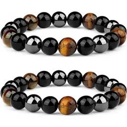 EDMIRIA Unisex Pack Of 2 Brown Tiger Eyes Stone Beaded Bracelet-image-31
